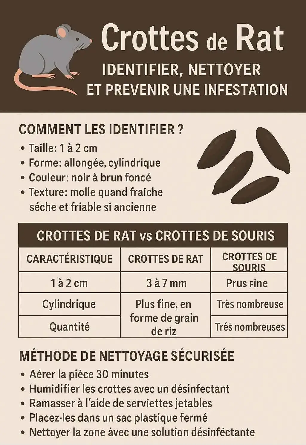 Crottes de rat sur un sol de cuisine